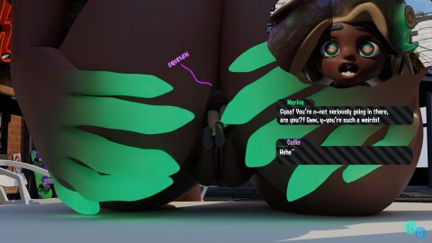 anal_vore anus ass callie_(splatoon) dark-skinned_female dark_skin giantess hands_on_ass huge_ass marina_(splatoon) marina_(wo262) melbotics splatoon splatoon_2 tentacle_hair