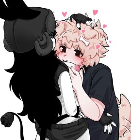 1boy 1girls black_hair blonde-haired_male blonde_hair breasts bunny_ears couple dog_ears dog_tail duo face_in_breasts female hand_on_head happy heart hugging love male medium_breasts nick_(toix22) romantic smiling tagme toix22 toix_(toix22) ushanka wagging_tail wholesome