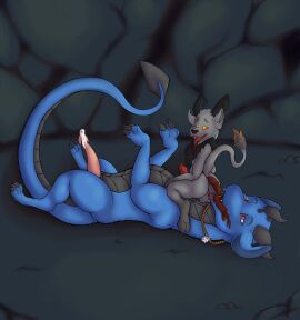absurd_res alenn anthro ass balls black_body black_fur black_horn blue_body blue_scales bodily_fluids cave cave_background cheek_tuft claws dirk_aukea_(artist) dragon duo eye_roll facial_tuft fangs feces feces_in_mouth feces_on_face feral fur genital_fluids genitals grey_body grey_fur grey_horn grey_scales hi_res horn imp jewelry leaking_precum lying male male/male maxim_(axiomjejune) mythological_creature mythological_scalie mythology narrowed_eyes necklace on_back open_mouth orange_body orange_eyes orange_fur penis pooping_in_mouth pooping_on_another precum raised_tail red_eyes scales scalie scat scatplay sitting_on_another tail tail_tuft teeth toe_claws tongue tongue_out tuft