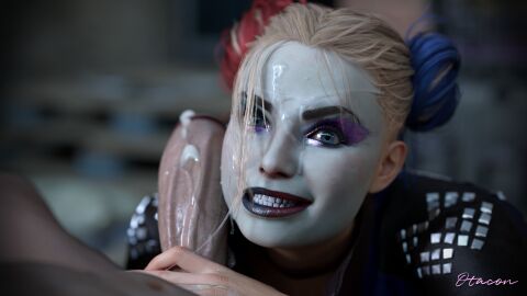 3d batman_(series) blonde_hair blowjob blowjob_face completely_naked completely_nude covered_in_cum cum cum_on_face cumshot dc dc_comics female harley_quinn harley_quinn_(arkham) harley_quinn_(suicide_squad_game) imminent_oral male male/female nude nude_male otacon212 partial_male suicide_squad suicide_squad:_kill_the_justice_league