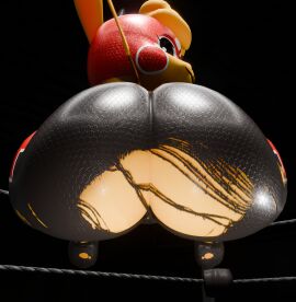 3d 3d_(artwork) anthro ass big_ass big_butt clothing cosplay_pikachu cosplay_pikachu_(costume) female fighting_ring footwear furry generation_1_pokemon hi_res imminent_facesitting inkfun3d jumping looking_at_viewer low-angle_view nintendo pikachu pikachu_libre pokemon pokemon_(species) public ripped_clothing shoes solo wrestler wrestling wrestling_ring