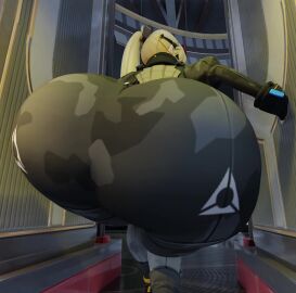 3d animated ass ass_focus ass_shake big_ass blonde_hair female from_behind from_below huge_ass jiggle kishi leaning leaning_forward long_hair pants ponytail solo tagme trigger_(zenless_zone_zero) twerking video zenless_zone_zero