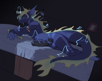 animal_genitalia animal_penis anthro aquatic_dragon balls bed bedroom_eyes dragon electricity equine_genitalia equine_penis erection furniture gay gay_anal gay_male gay_sex genitals hi_res homosexual homosexual_male homosexual_sex hybrid_genitalia hybrid_penis knot knotted_equine_penis ladon_(character) lying lying_on_bed male male/male male_penetrated male_penetrating male_penetrating_male marine mythological_creature mythological_scalie mythology narrowed_eyes nude on_bed penis roy_arashi scalie seductive solo solo_male yaoi