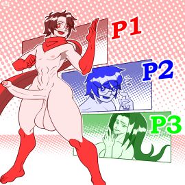 1girls 2020s 2024 2boys 2d absurd_res balls bandana beauty_mark big_balls big_penis blue_eyes blue_hair color commission commission_art commissioner_insert commissioner_oc commissioner_upload completely_nude crocodraws erect_penis erection female glasses green_eyes green_hair hi_res james_philidor judy_carneiro long_hair male medium_hair michael_hillus mole mole_above_mouth neckerchief no_sex nude nude_female nude_male penis red_arms red_bandana red_eyes red_hair red_legs red_neckerchief