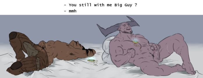 2boys anthro armpit_hair bald bara biceps big_bulge black_hair bulge bulge_through_clothing canon_couple closed_eyes completely_nude couple dark-skinned_male dark_hair dark_skin dorian_pavus dragon_age dragon_age_inquisition duo gay gay_male grabbing_penis grey_body grey_skin half-dressed half_naked horn horns human iron_bull jerking jerking_off long_hair looking_pleasured lying lying_down lying_on_back mage magic male male/male male_only masturbation medallion muscles muscular muscular_male naked naked_male necklace nipple_play nipples nude nude_male pansexual_male pecs pendant penis penis_grab pointy_ears qunari rubbing_bulge rubbing_penis shirtless shirtless_male sometrashland video_games yaoi