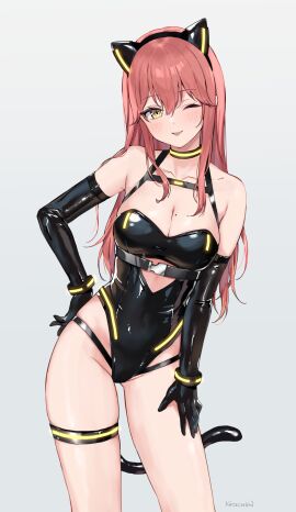 1girls absurd_res absurdres arm_gloves armpits bare_armpits bare_chest bare_hips bare_legs bare_shoulders bare_skin bare_thighs belly belly_button black_arm_gloves black_choker black_gloves black_hairband black_tail black_thighband blush blush_lines blushing_at_viewer blushing_female bracelets breasts cat_ear_hairband choker cleavage collarbone dot_nose elbows eyebrows_visible_through_hair female female_focus female_only fingers gloves groin hair_between_eyes hairband half_naked hand_on_leg hand_on_own_leg hand_on_own_thigh hand_on_thigh high_resolution highres hourglass_figure kaetzchen leaning_to_the_side legs light-skinned_female light_skin liliya_(kaetzchen) lips long_hair looking_at_viewer medium_breasts mole mole_on_breast naked naked_female navel nude nude_female one_eye_closed original original_art original_artwork original_character pussy red-haired_female red_hair shoulders simple_background slender_body slender_waist slim_female slim_waist smile smiling smiling_at_viewer solo standing tail thick_thighs thighband thighs thin_waist tongue tongue_out upper_body v-line white_background wide_hips yellow-eyed_female yellow_eyes