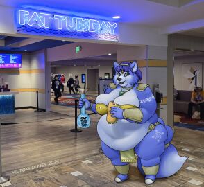 1girls anthro ass belly belly_overhang big_breasts blue_eyes blue_fur blue_hair breasts canine canine_humanoid cleavage convention fat female female_focus female_only food fox furry hips jewel jewel_on_forehead krystal krystal_can't_enjoy_her_sandwich large_ass large_breasts miltonholmes necklace nintendo overweight overweight_female sandwich sandwich_(food) star_fox star_fox_adventures stomach sub thick_thighs thighs weight_gain weight_gain_female weight_gain_furry wide_hips