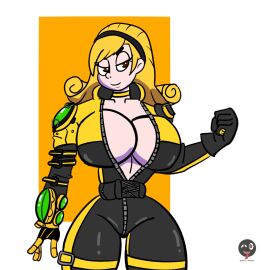 1girls big_breasts blonde_hair bodysuit breasts brown_eyes busty busty_female clothed clothed_female curly_hair curvaceous curvy curvy_female female gloves hairband huge_breasts king_of_fighters large_breasts lien_neville light-skinned_female light_skin long_hair madconjurerdrawz no_bra pale_skin skin_tight smiling standing thick thick_thighs thighs tight_clothing voluptuous voluptuous_female wide_hips