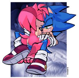 accessory amy_rose anus ass bed bite biting_lip blue_body blue_fur breasts closed_eyes clothing cowgirl_position duo eldrossss eulipotyphlan feet female footwear from_front_position fur furniture genitals gloves hair_accessory hairband handwear hedgehog hi_res male male/female mammal motion_blur on_bottom on_top pawpads paws penis pink_body pink_fur pussy sega sex shoes sonic_(series) sonic_the_hedgehog sonic_the_hedgehog_(series) tail vulva