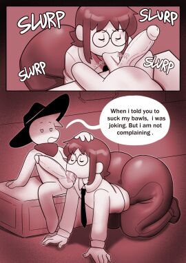 1boy 1girls all_fours ass balls balls_in_mouth balls_play big_ass big_butt big_penis bigger_female black_legwear black_pants black_tie bubble_ass bubble_butt closed_eyes clothed clothed_female collared_shirt curvaceous curvy curvy_female curvy_figure dialogue english_text fat_ass female glasses golde_(golde) goldeneyensfw grabbing_head hand_on_head head_grab hi_res high_resolution highres huge_ass huge_butt large_ass larger_female licking_balls light-skinned_female light_skin male medium_hair nole oc oc_only on_all_fours oral oral_sex original original_character original_characters penis red_hair round_glasses saliva saliva_on_balls shirt_and_tie shorter_male sidelocks simple_background size_difference slurp smaller_male speech_bubble straight sucking_balls sucking_sound tagme text thick_ass thick_thighs thighs tie transfem voluptuous voluptuous_female white_shirt