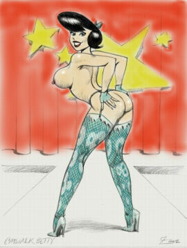 almost_naked ass betty_rubble breasts colored female high_heels julius_zimmerman sideboob smile stage the_flintstones