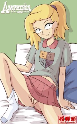 1girls amphibia anus anus_peek bed bedroom blonde_female blonde_hair disney disney_channel eyelashes female hand_on_bed hand_on_thigh long_hair mole mole_under_eye no_panties nuclear_warhead on_bed pale_skin ponytail sasha_waybright school_uniform skirt socks spread_legs upskirt white_female white_socks
