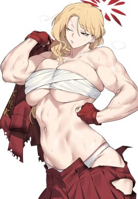 abs akemi_(blue_archive) athletic athletic_female big_breast big_breasts blonde-haired_female blonde_female blonde_hair blue_archive breasts breasts_bigger_than_head bursting_breasts busty enormous_breasts female giant_breasts gigantic_breasts gloves huge_breasts humongous_breasts hyper_breasts large_breasts long_hair massive_breasts muscular muscular_arms muscular_female one_eye_closed toned toned_body toned_female toned_stomach urec voluptuous