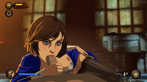 bioshock bioshock_infinite blue_dress bowl_cut breasts closed_eyes cock corset dark-skinned_male dark_skin dick dress_lift elizabeth_comstock fellatio fellatio_gesture female hand_on_hip holding_penis laying_on_floor laying_on_side male male_on_bottom necklace pecks penis short_hair stockings tan_skin tan_skinned_female thighhigh_stockings thighhighs thighs vest zone