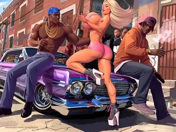 1girls 4boys ai_generated ass ass_cleavage ass_crack baseball_bat big_ass big_breasts bikini bimbo bimbo_lips black_skin blonde_hair blue_eyes breasts bubble_ass bubble_butt butt_crack car dark-skinned_male dark_skin day female g-string gang gold_chain gold_jewelry gun hi_res high_heel_boots high_heels high_resolution hood interracial jen_herron joints male muscular muscular_arms muscular_legs muscular_male muscular_thighs my_mom_and_sister_are_size_queen_sluts nipples pink_lipstick pink_nails platform_heels slut_cap slutwr1ter smoking smoking_weed street tagme temogam thick_thighs tongue tongue_out video weapon white_skin