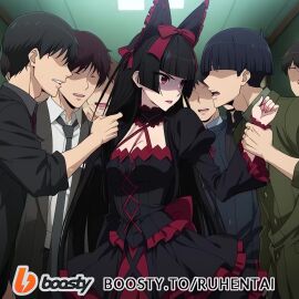 1girls 6+boys ai_generated ass black_hair breast_grab breasts cheating cheating_girlfriend disgust disgusted disgusted_look ear gangbang gate_-_jieitai_ka_no_chi_nite_kaku_tatakaeri gesture gesturing_at_viewer goth goth_girl gothic gothic_girl gothic_lolita kissing large_breasts licking licking_face licking_hair licking_lips lipstick lolita_fashion lolita_hairband long_hair looking_at_viewer makeup netorare noises ntr public red_lips red_lipstick red_nails rory_mercury saliva saliva_string saliva_trail smile smile_at_viewer smiling steam tagme video