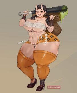 1girls artist_upload ass bbw big_breasts big_legs bottom_heavy breasts dungeon_meshi female fishnet_armwear high_heels horns humanoid inutade light-skinned_female light_skin muscles muscular muscular_abdomen muscular_abs muscular_female muscular_thighs oni oni_female oni_horns onichandd5 short_shorts shorts socks strong strong_female strongfat thick_ass thick_hips thick_legs thick_thighs wide_hips