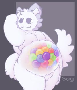 big_belly bip_(gibthom) cat_ears cat_humanoid ear_piercing earrings furry gibthom inflation object_vore orbeez posing sog tail vore vore_belly what white_fur