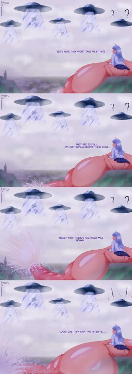 1girls alien aliens bovine breasts_bigger_than_body breasts_bigger_than_head breasts_bigger_than_torso colossal_breasts female hyper hyper_breasts lactating lactation multiple_images nokashino tagme text ufo