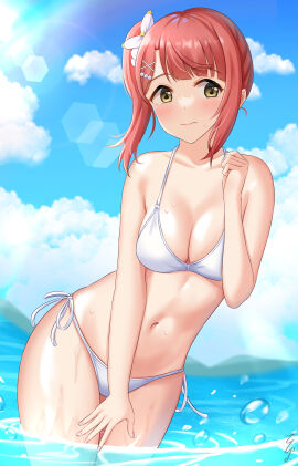 1girls bare_arms bare_belly bare_chest bare_hands bare_hips bare_legs bare_midriff bare_navel bare_shoulders bare_skin bare_thighs belly belly_button bikini bikini_bottom bikini_only bikini_top blue_sky blush blush_lines blushing_at_viewer blushing_female breasts cleavage clouds collarbone curvy curvy_body curvy_female curvy_figure curvy_hips dot_nose elbows embarrassed_female exposed exposed_arms exposed_belly exposed_legs exposed_midriff exposed_shoulders exposed_thighs female female_focus female_only fingernails fingers green-eyed_female green_eyes groin hair_ornament hair_ribbon hairpin half_naked half_nude high_resolution highres horizon hourglass_figure lean_figure legs legs_together light-skined_female light-skinned_female light_skin lips looking_at_viewer looking_down looking_down_at_viewer love_live! love_live!_nijigasaki_high_school_idol_club medium_breasts naked naked_female narrow_waist navel nervous nervous_face nervous_female nude nude_female nudity ocean outdoor_nudity outdoors outside partially_submerged partially_submerged_legs petite petite_body petite_breasts petite_female ponytail red-haired_female red_hair ribbon sea seaside short_hair shoulders shy side-tie_bikini side_ponytail sky slender_body slender_waist slim_female slim_waist solo standing string_bikini submerged_feet submerged_legs swimsuit swimwear thick_thighs thighs thin_waist tsuruyama_(tenten) uehara_ayumu upper_body v-line white_bikini white_bikini_bottom white_bikini_only white_bikini_top white_hair_ribbon white_ribbon white_string_bikini white_swimsuit white_swimwear wide_hips