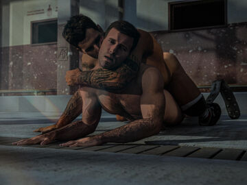 2boys 3d alex_keller anal_sex call_of_duty call_of_duty_modern_warfare_(2019) call_of_duty_modern_warfare_2_(2022) couch damysatelier facial_hair gay hugging hugging_from_behind kissing kissing_while_penetrated looking_pleasured male muscular muscular_male outdoor_sex phillip_graves prosthetic prosthetic_leg prosthetic_limb tattooed_arm tattoos