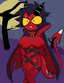 alternate_costume black_hair brainwashed breasts demon demon_girl demon_horns demon_tail helluva_boss hypnosis millie_(helluva_boss) mind_control open_clothes tcross