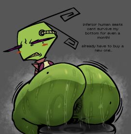 1girl alien alien_girl alien_humanoid anal anal_invitation anal_only anal_suggest antennae_(anatomy) anus ass ass_bigger_than_head ass_focus behind_view big_ass big_butt blush blush_lines bodily_fluids bottom_heavy bottomless bubble_ass bubble_butt clenched_teeth clothing curvaceous curvy curvy_figure dialogue english_text fat_ass fat_butt female female_only grey_background huge_ass huge_butt humanoid invader_zim irken long_antennae looking_back markings mole mole_(marking) mole_on_ass mole_under_eye mostly_nude motion_lines musk nanodude78 narrowed_eyes nickelodeon puffy_anus purple_eyes pussy pussy_tape rear_view simple_background sitting solo solo_female squint steam steaming_body steamy_ass swamp_ass sweat sweatdrop sweaty_ass tagme tak_(invader_zim) tape teeth text thick_thighs voluptuous voluptuous_body voluptuous_female wide_hips yellow_teeth