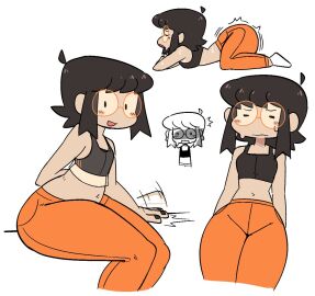 1girls ass big_ass big_hips black_fingernail_polish black_fingernails breasts brown_hair butt_shake cute exercise exercise_clothing exercising female glasses inviting male nerd nole nole_em painted_nails penis penis_shadow round_glasses shaking_booty simple_background small_breasts solo_female sports_bra stashamber_(artist) stretching sweat sweaty transfem white_background