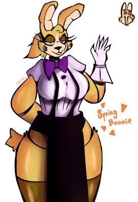 1girls animatronic big_breasts bonthebluefox bowtie breasts bunny bunny_girl female five_nights_at_freddy's furry furry_female green_eyes rabbit rabbit_ears rabbit_humanoid robot robot_girl solo spring_bonnie spring_bonnie_(fnaf)