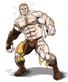 balls bara body_hair bulge costume facial_hair flaccid male male_only marvel marvel_comics muscles muscular nmrosario penis ripped_clothing sabretooth solo solo_male victor_creed x-men yaoi