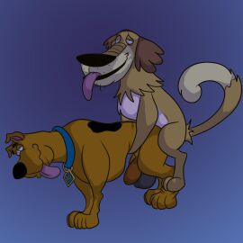 all_fours anal anal_sex animal_genitalia anthro balls big_balls big_sheath canid canine canis collar crossover doggy_style domestic_dog dukey duo feral feral_on_feral from_behind_position gay genitals hanna-barbera hi_res joesanchez johnny_test_(series) male male/male scooby-doo scooby-doo_(character) sex sheath side_view smile tongue tongue_out
