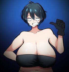 1girls 30th_video_rentals alternate_breast_size ass bedroom_eyes big_breasts black_hair blush bra breasts breasts_bigger_than_head busty chuuko_rental cleavage closed_eyes clothing color curvy female female_only gigantic_breasts grin half-closed_eyes huge_breasts hyper hyper_breasts indie_virtual_youtuber jumpsuit kataochi_chuuko kataoti_30 large_breasts light-skinned_female light_skin looking_at_viewer massive_breasts nakako_kataochi plump posing short_hair simple_background smile solo thick_ass thumbs_up top_heavy virtual_youtuber vtuber