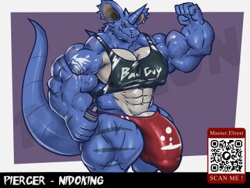 5_fingers abs anthro biceps biped countershade_torso countershading fingers generation_1_pokemon hi_res holding_object horn male masterelrest muscular muscular_anthro muscular_male nidoking nintendo pecs pokemon pokemon_(species) qr_code quads shiny_nidoking shiny_pokemon solo tail