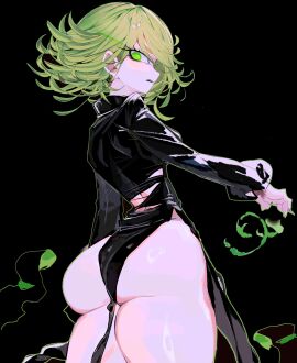 1girls ass breasts butt dat_ass dat_butt female female_focus female_only green_eyes green_hair large_ass looking_at_viewer looking_back one-punch_man simple_background small_breasts tatsumaki thick_thighs thighs usa37107692 wide_hips