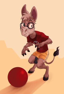 absurd_res anthro asinus ball blush bottomwear clothing donkey equid equine eyewear genitals glasses greko_the_cat hi_res k-pop mammal penis shorts solo sport tail uniform