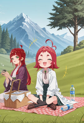 2girls ai_generated hiking kimi_no_koto_ga_dai_dai_dai_dai_daisuki_na_100-nin_no_kanojo libido_amp_(artist) mountain not_porn yuri