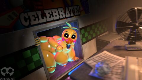 1girls 3d 3d_(artwork) beak canonical_scene female five_nights_at_freddy's five_nights_at_freddy's_2 fnaf2_location nude nude_female robot robot_girl runaboo_chica solo solo_female toy_chica_(fnaf) vent zhenai
