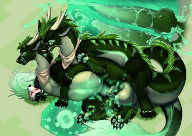 2_penises anal anal_sex animal_genitalia balls bodily_fluids claws cum cum_in_ass cum_in_vagina cum_inside dragon duo erection female feral fur furred_dragon furred_scalie genital_fluids genitals grass green_body green_claws green_eyes green_fur green_knot green_mane green_pawpads green_penis green_tongue hi_res horn impregnation inflation kelniferion knot male male/female mane multi_genitalia multi_penis mythological_creature mythological_scalie mythology pawpads penetration penis plant scalie selfcest sheath square_crossover sycamore_(wanishi) tongue vaginal_penetration vulva whiskers