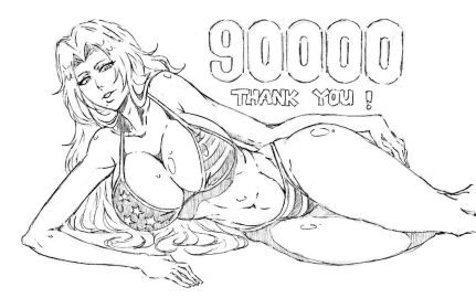 bikini bleach breasts cleavage fat_breasts female flat_belly huge_breasts long_hair matsumoto_rangiku navel rakusakugk solo swimsuit