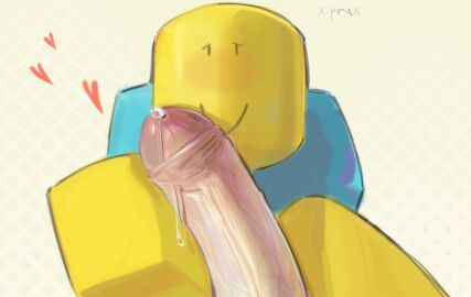 1boy blocky_anatomy blocky_body blush blushing_at_viewer dick heart looking_at_viewer male noob noob_(roblox) penis precum roblox roblox_avatar robloxian self_upload tagme xiprax