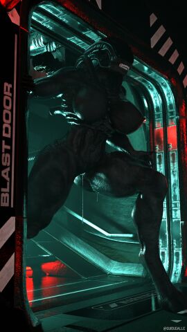 1girls 3d alien alien_(franchise) ass big_ass big_breasts bimbo black_body breasts dark-skinned_female dark_skin dripping dripping_cum female female_only female_xenomorph femomorph guidugalle guimontag nipples pussy pussy_juice pussy_juice_drip saliva sci-fi smooth_skin solo xenomorph