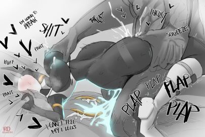 1boy 1girls anthro artificer_(risk_of_rain) ass belly_bulge big_ass big_breasts breasts cum cumming exposed_breasts female grabbing_breasts huge_ass huge_breasts lactation large_ass large_breasts lemurian lizard male orgasm regreto2 risk_of_rain risk_of_rain_2 squeezing_breast tagme text torn_clothes