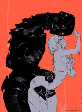 1boy 1girls against_wall anime_style ass blush breasts closed_eyes completely_nude erection female from_side grabbing_own_breast grinding groping hand_on_another's_hip height_difference humanoid_robot leaning_forward long_hair male navel nipples nude open_mouth orange_background original prosthesis prosthetic_leg pussy pussy_juice ratio_(sarah_stone) robot robots_&_lace robotsinlace sarah_stone sex sex_from_behind simple_background small_breasts standing straight sweat tumblr_username valence_(sarah_stone)