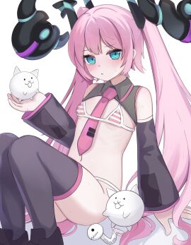 1girls 3animals barely_clothed belly belly_button blush breasts cat_(battle_cats) color digital_media_(artwork) extremely_long_hair female galaxy_gals green_eyes hair_ornament holding kalisa_(battle_cats) leaning_back long_hair looking_at_viewer micro_bikini nyanko_daisensou nyanko_prin pink_hair sitting sleves small_breasts snache sweat teenager the_battle_cats thighhighs thighs tie tie_between_breasts visible_ribs white_fur white_scales