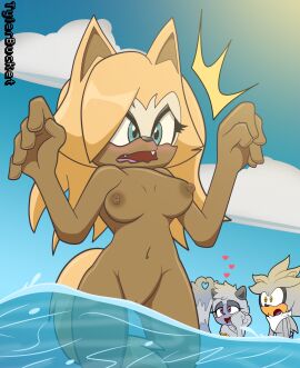 1boy 2girls anthro blue_eyes breasts buster_shiru female furry male medium_breasts nipples sega silver_the_hedgehog sonic_(series) sonic_the_hedgehog_(series) tan_body tan_fur tangle_the_lemur whisper_the_wolf wolf wolf_ears wolf_girl wolf_humanoid wolf_tail