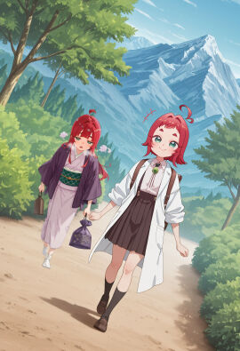 2girls ai_generated hiking kimi_no_koto_ga_dai_dai_dai_dai_daisuki_na_100-nin_no_kanojo libido_amp_(artist) mountain not_porn yuri