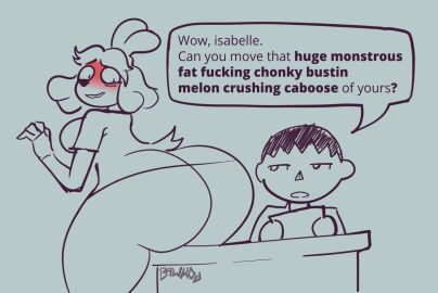 1boy 1girls 2021 animal_crossing anthro artist_signature ass ass_bigger_than_breasts ass_bigger_than_head ass_focus ass_on_table ass_size_talk bawko bent_over big_ass big_butt big_butt_cheeks blush blushing blushing_female blushing_profusely bold_text bottom_heavy bottom_heavy_female breasts calling_out canine canine_humanoid comedic copypasta desk dog_ears dog_girl dog_tail embarrassed embarrassed_female english_text fat_ass fat_butt female fully_clothed funny huge_ass huge_bubble_butt huge_butt human isabelle_(animal_crossing) jpg looking_at_another looking_at_ass looking_back male mayor_(animal_crossing) meme_reference monochrome nintendo pear_shaped pear_shaped_female pear_shaped_figure round_ass round_butt sideboob size_talk sketch text text_bubble twitter_link villager_(animal_crossing)