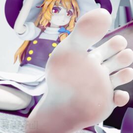 3d 3d_model 3d_render blonde_female blonde_hair feet feet_focus female female_only foot_fetish foot_focus high_quality high_resolution highres light_skin looking_at_viewer marisa_kirisame sitting soles soles_female soles_fetish tagme toes touhou watermark witch witch_costume witch_hat wolfyfull