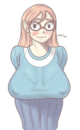 big_breasts blush blushing_at_viewer bra bra_visible_through_clothes bralines breasts breasts_bigger_than_head dress female ginger ginger_hair glasses huge_breasts kindergarten_(game) kindergarten_3 large_breasts mkp89_draw ms._lovelett nervous nervous_smile nipple_bulge nipples nipples_visible_through_clothing orange_hair sagging_breasts tagme
