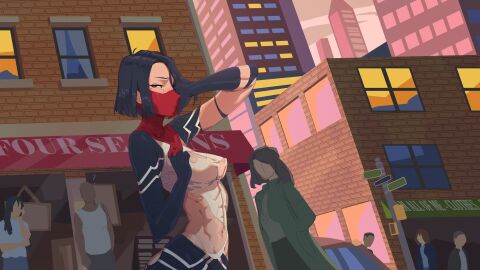 1girls abs athletic athletic_female black_hair bonemanjake breasts cindy_moon ddl female fit fit_female human light-skinned_female light_skin looking_at_viewer marvel marvel_comics medium_breasts muscular muscular_arms muscular_female public ripped_clothing silk_(marvel) slim_waist superheroine toned toned_body toned_female toned_stomach